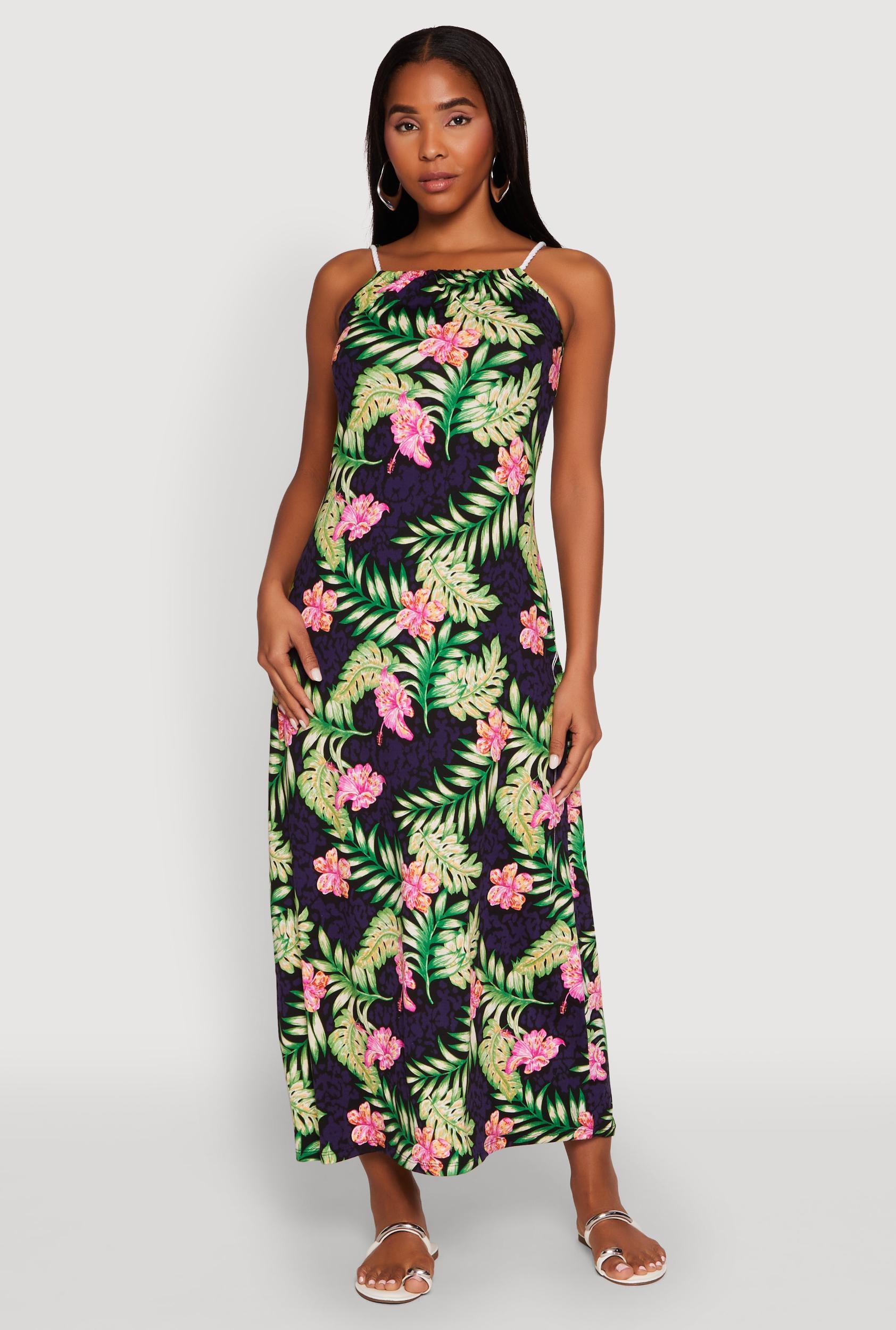 Womens Tropical Floral Print Maxi Sundress Product Image