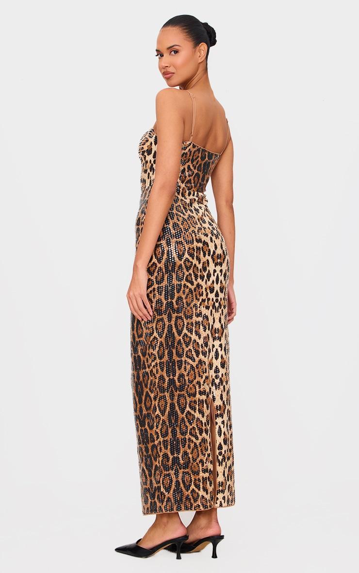 Leopard Sequin Strappy Corset Detail Maxi Dress Product Image