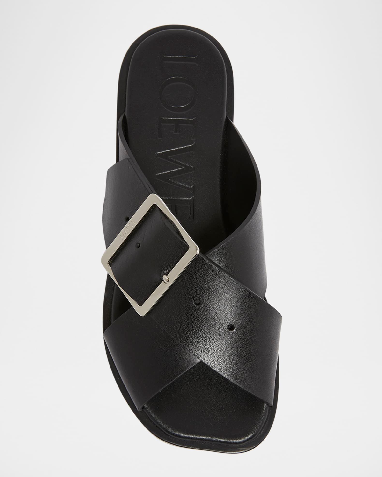 Petal Leather Crisscross Buckle Slide Sandals Product Image