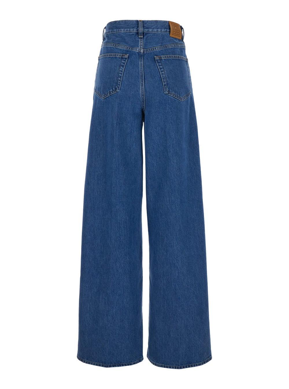 TOTÊME Blue Wide Jeans With Logo Patch In Denim Woman Product Image