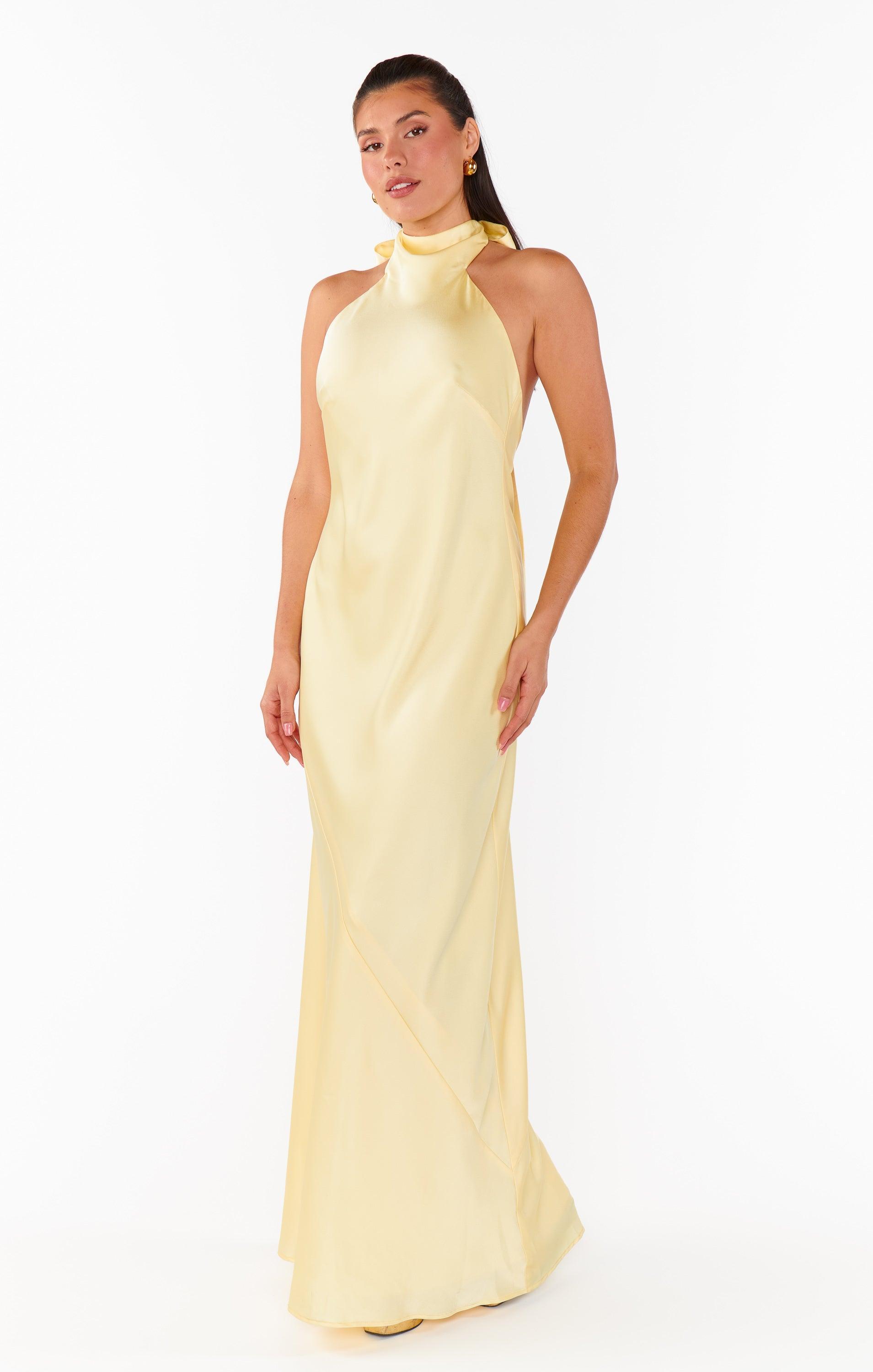 Lisa Maxi Dress ~ Pale Yellow Luxe Satin Product Image