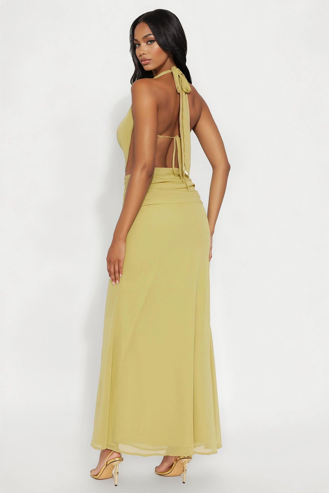 So Sultry Chiffon Halter Maxi Dress - Lime Female Product Image