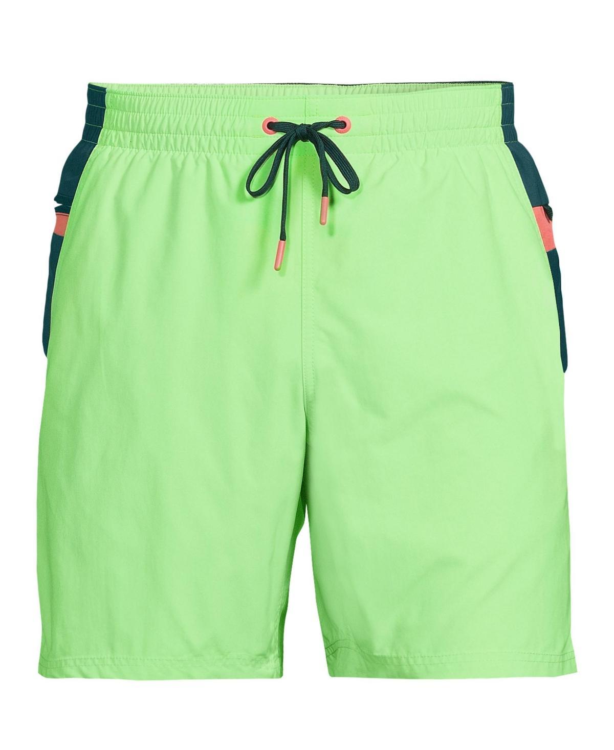 Mens Lands End 7-in. Volley Swim Trunks Lime Green Colorblock Product Image