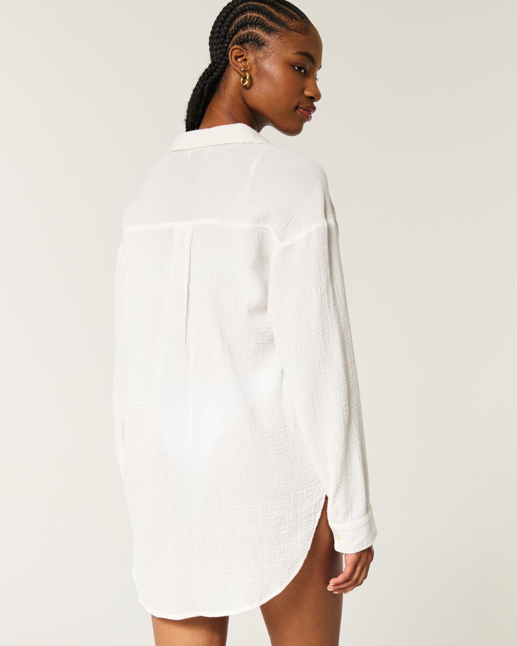 Gauze Button-Through Mini Shirt Dress Product Image