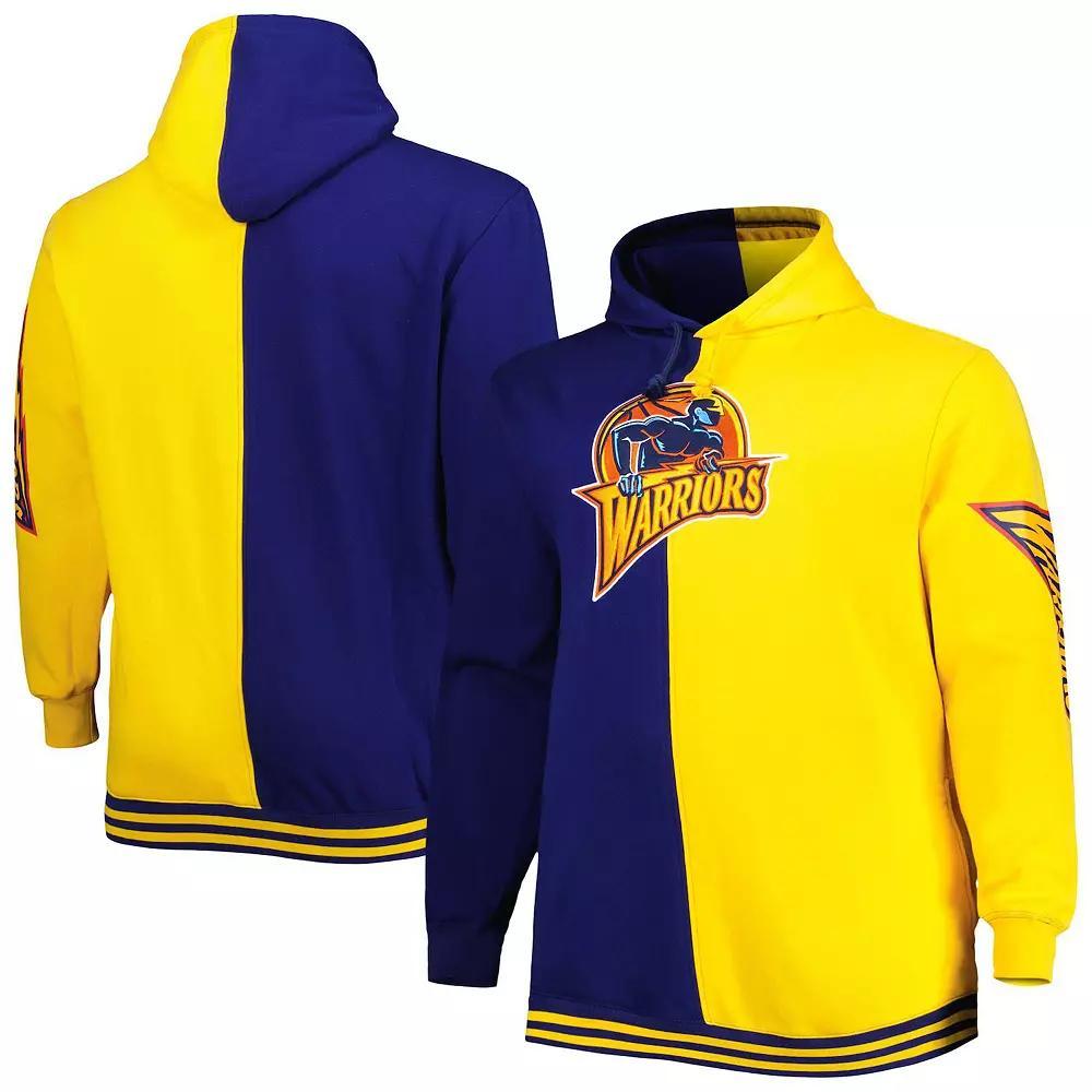 Men's Mitchell & Ness Navy/Gold Golden State Warriors Big & Tall Hardwood Classics Split Pullover Hoodie, Size: 4XB, Blue Product Image
