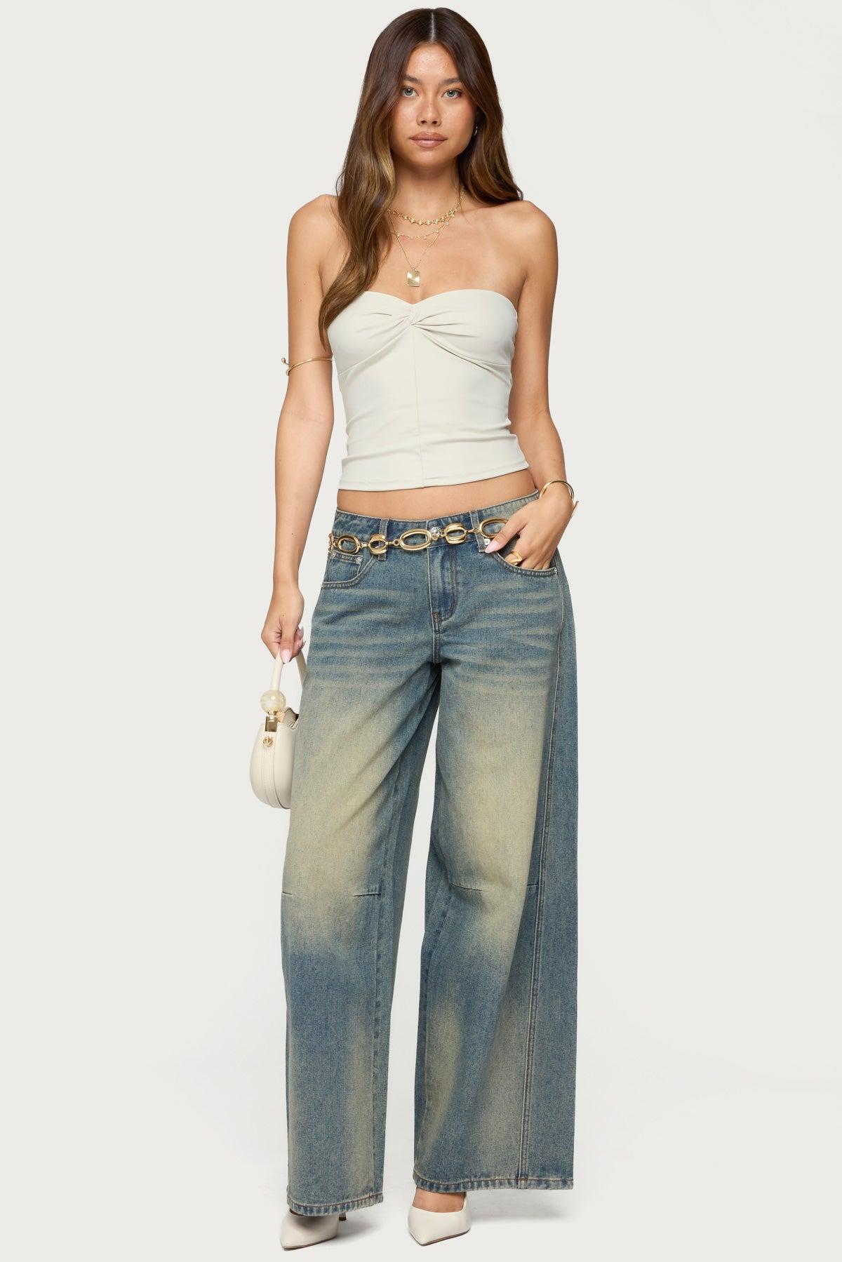 Washed Low Rise Baggy Jeans Product Image