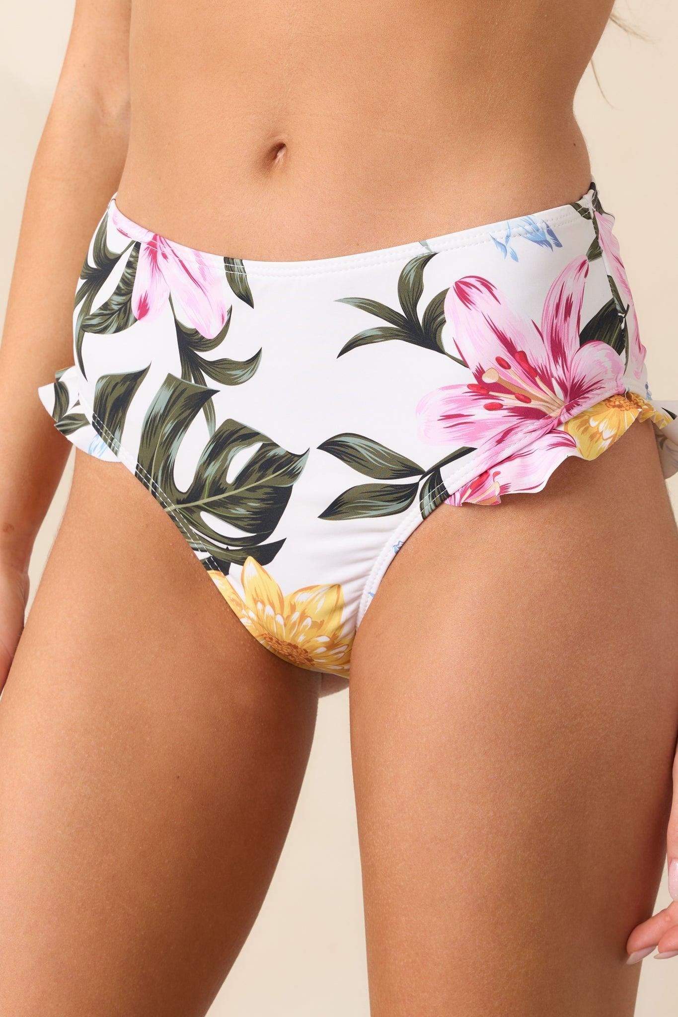 Sun Tanning Ivory Floral Frill Bikini Bottoms Product Image