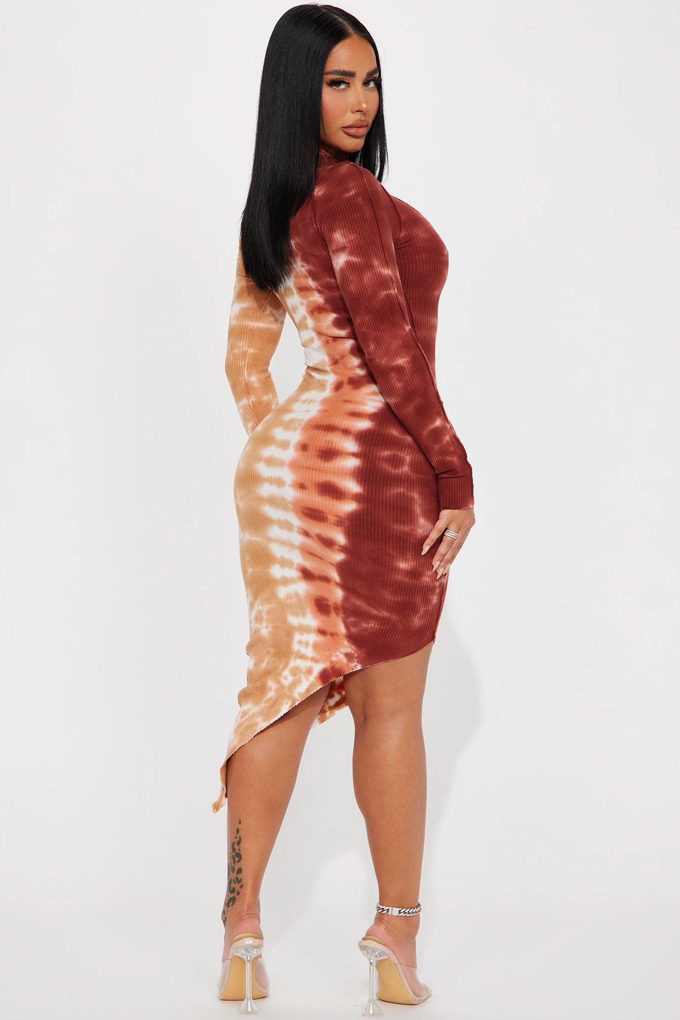 Rene Tie Dye Midi Dress - Chocolate/Combo Product Image