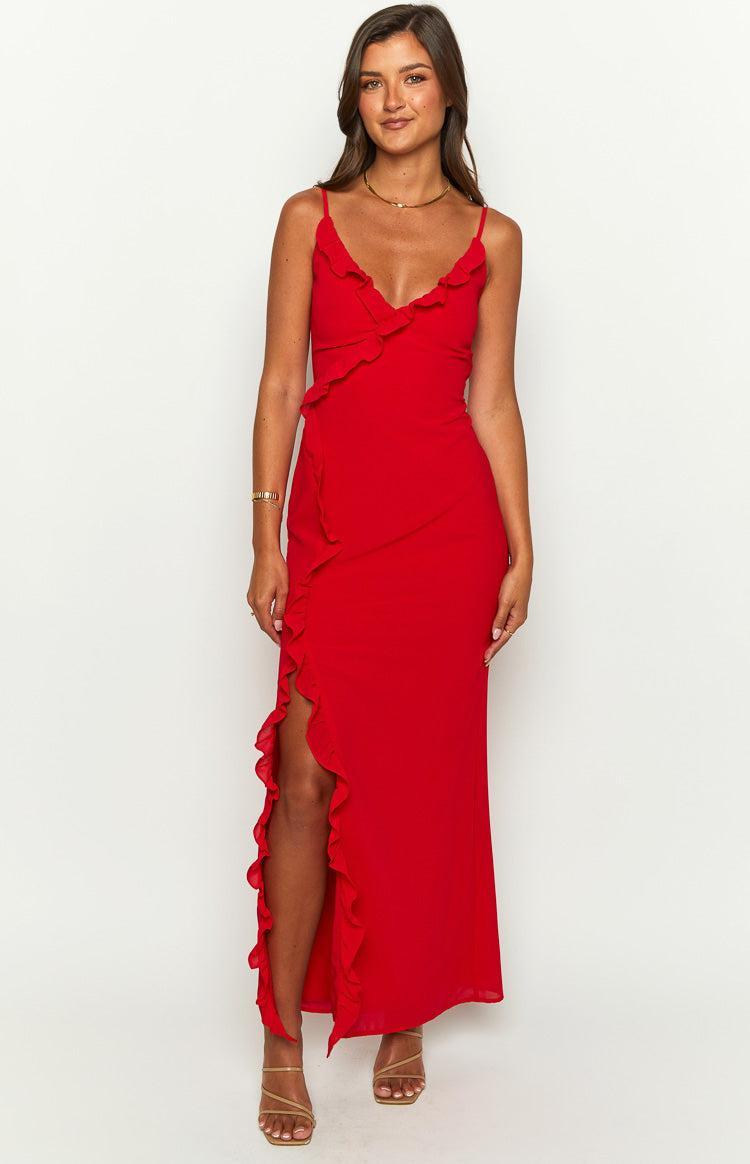Nahanee Red Ruffle Maxi Dress Product Image