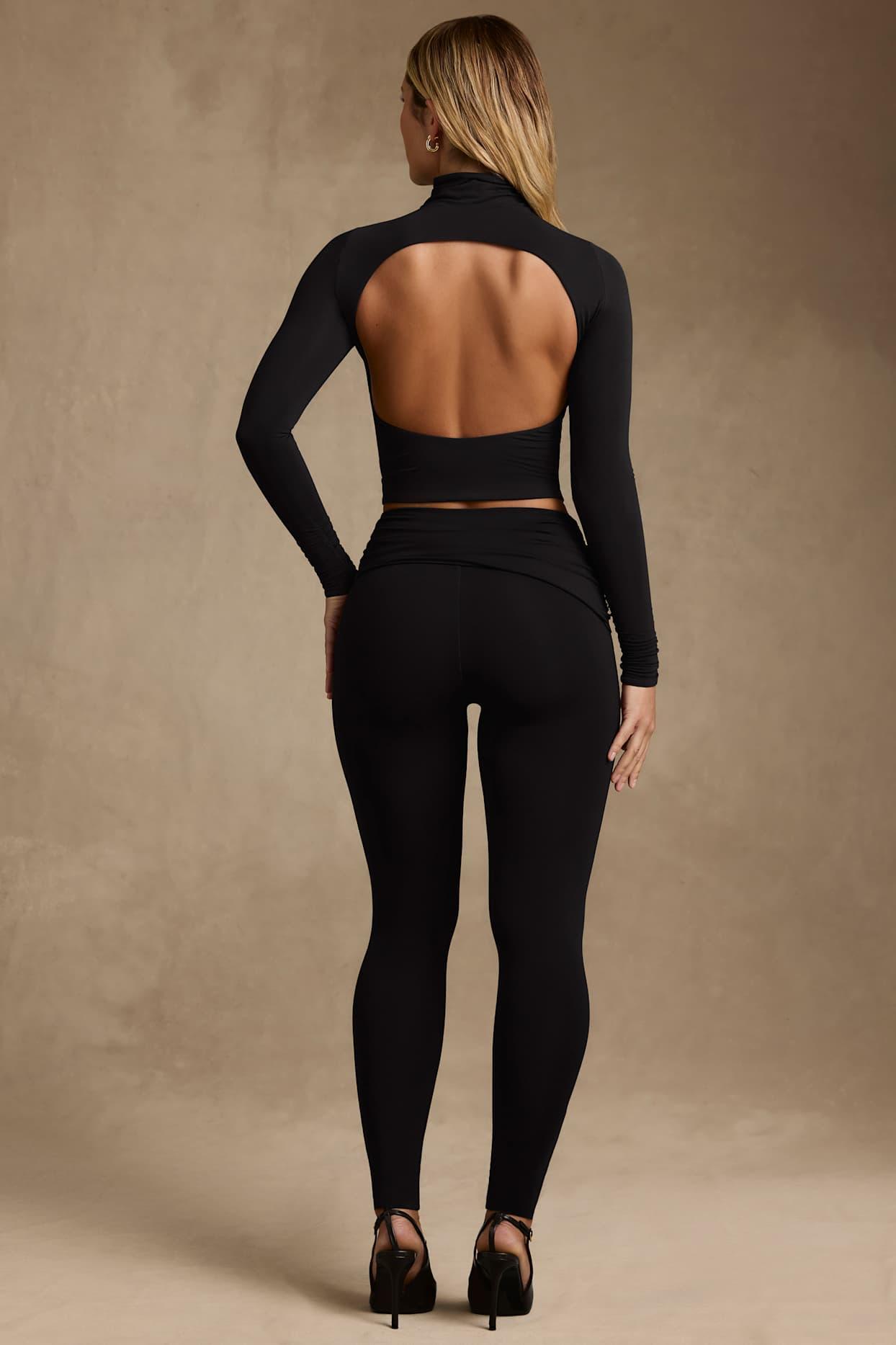 Modal Ruched Mid-Rise Leggings in Black Product Image