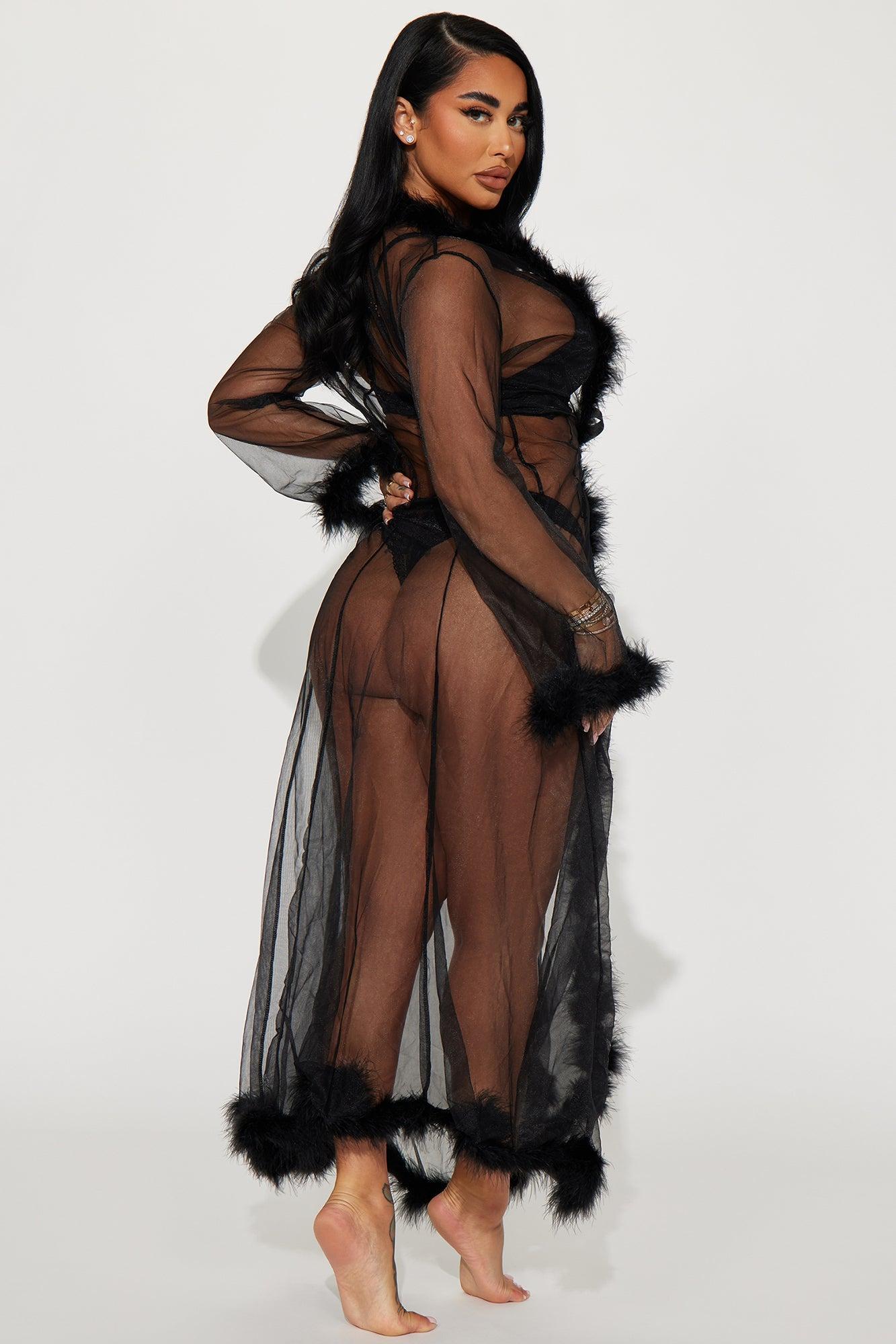 Softest Touch Extra Long Fluff Mesh Robe - Black Product Image