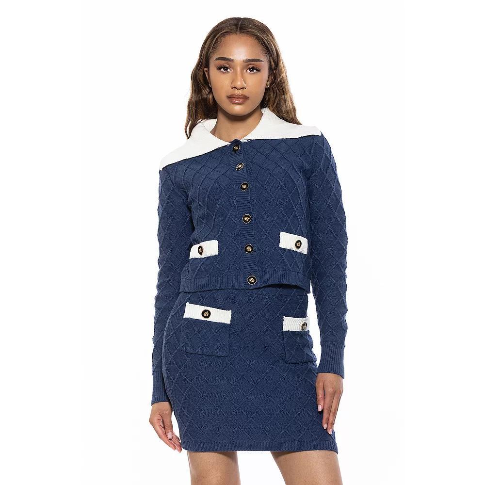 Women's ALEXIA ADMOR Alina Wide Contrast Collared Knit Cardigan, Size: Small, Blue Blue Product Image