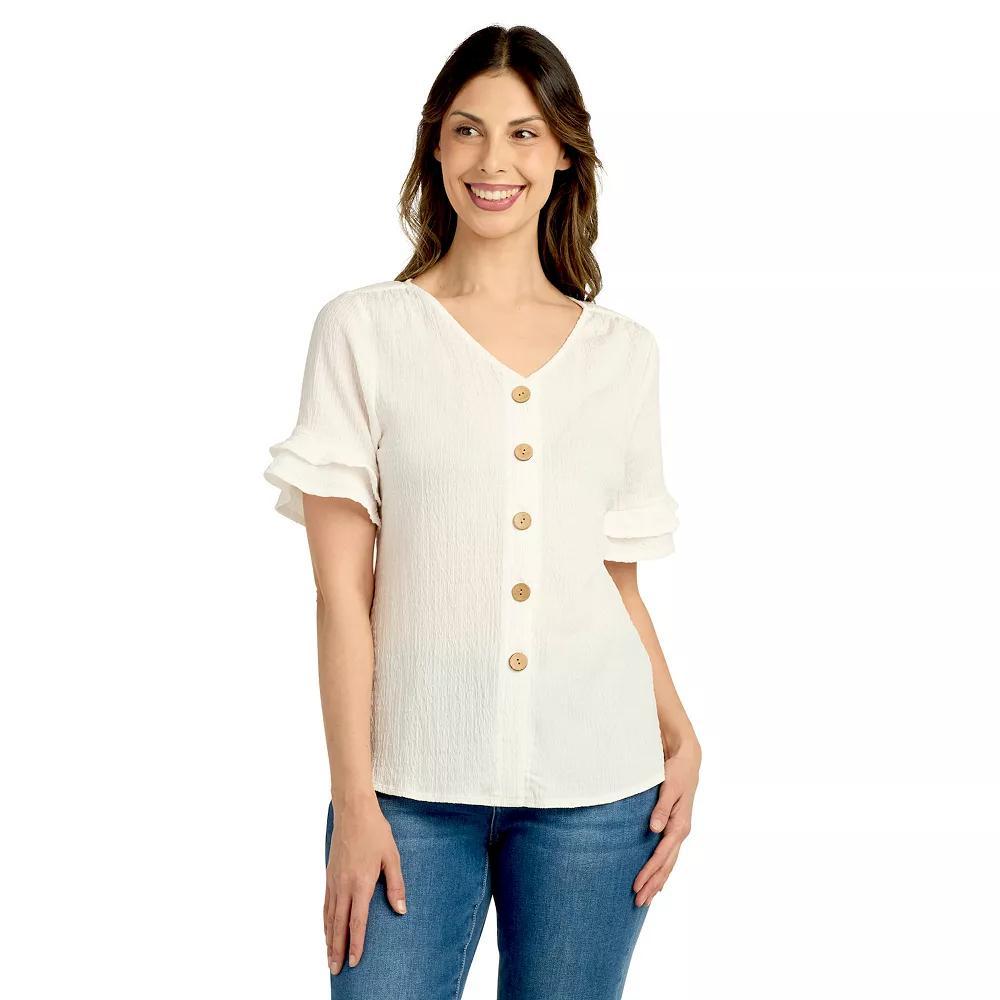 Womens AB Studio Ruffle Sleeve Button-Front Top Product Image