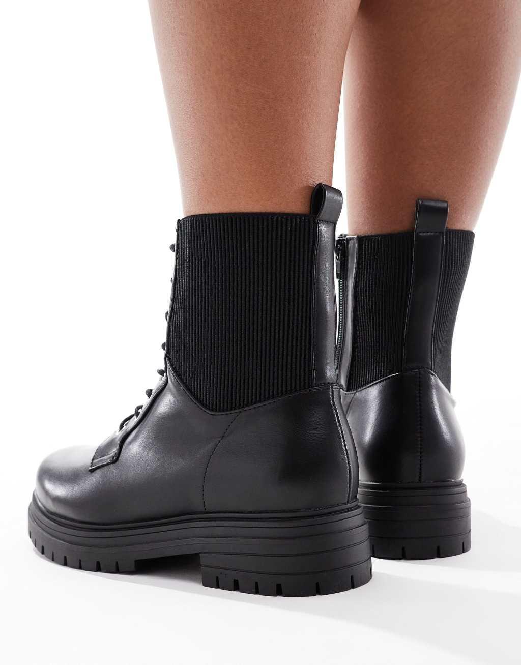 Yours lace up chunky ankle boots in black Product Image