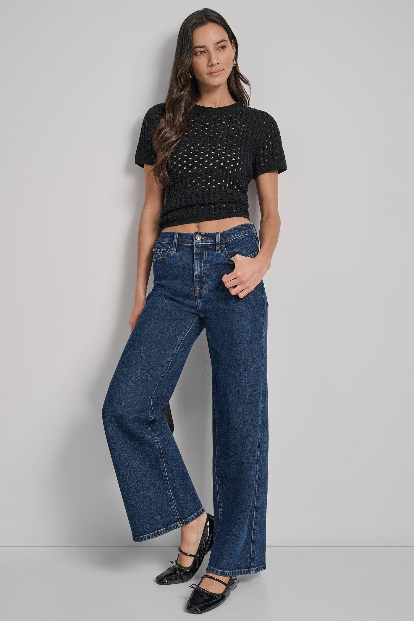 OPEN STITCH CREW NECK SHORT SLEEVE SWEATER Product Image