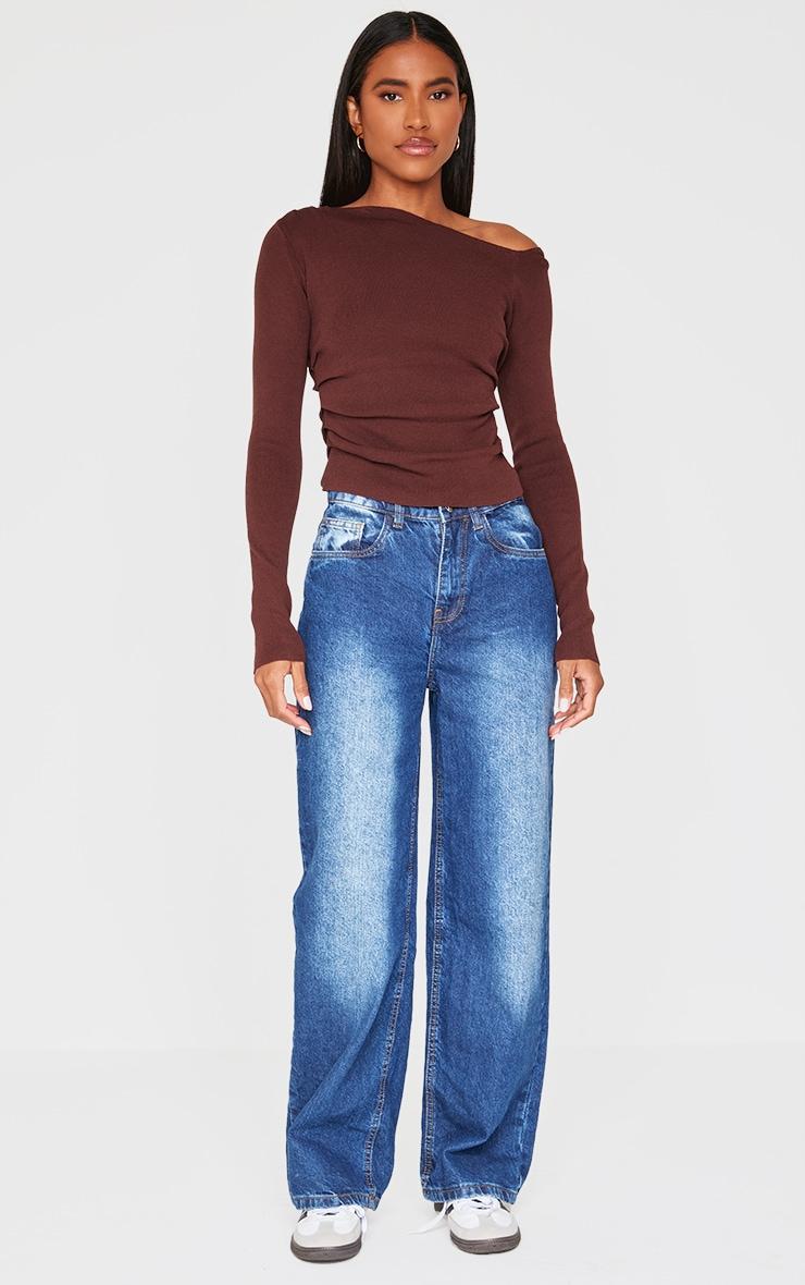 Chocolate Fine Knit Asymmetric Top Product Image