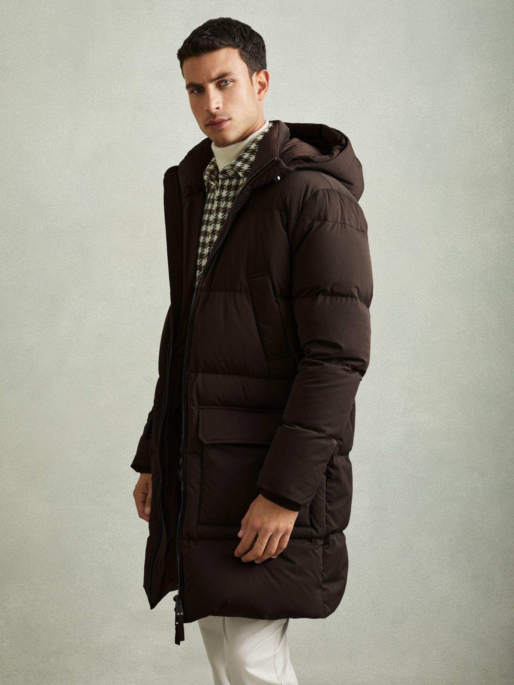 Quilted Hooded Puffer Coat in Brown Product Image