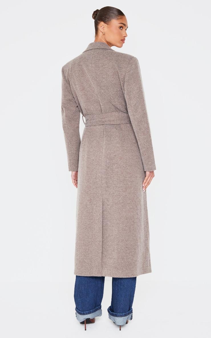 Mushroom Herringbone Self Tie Maxi Coat Product Image