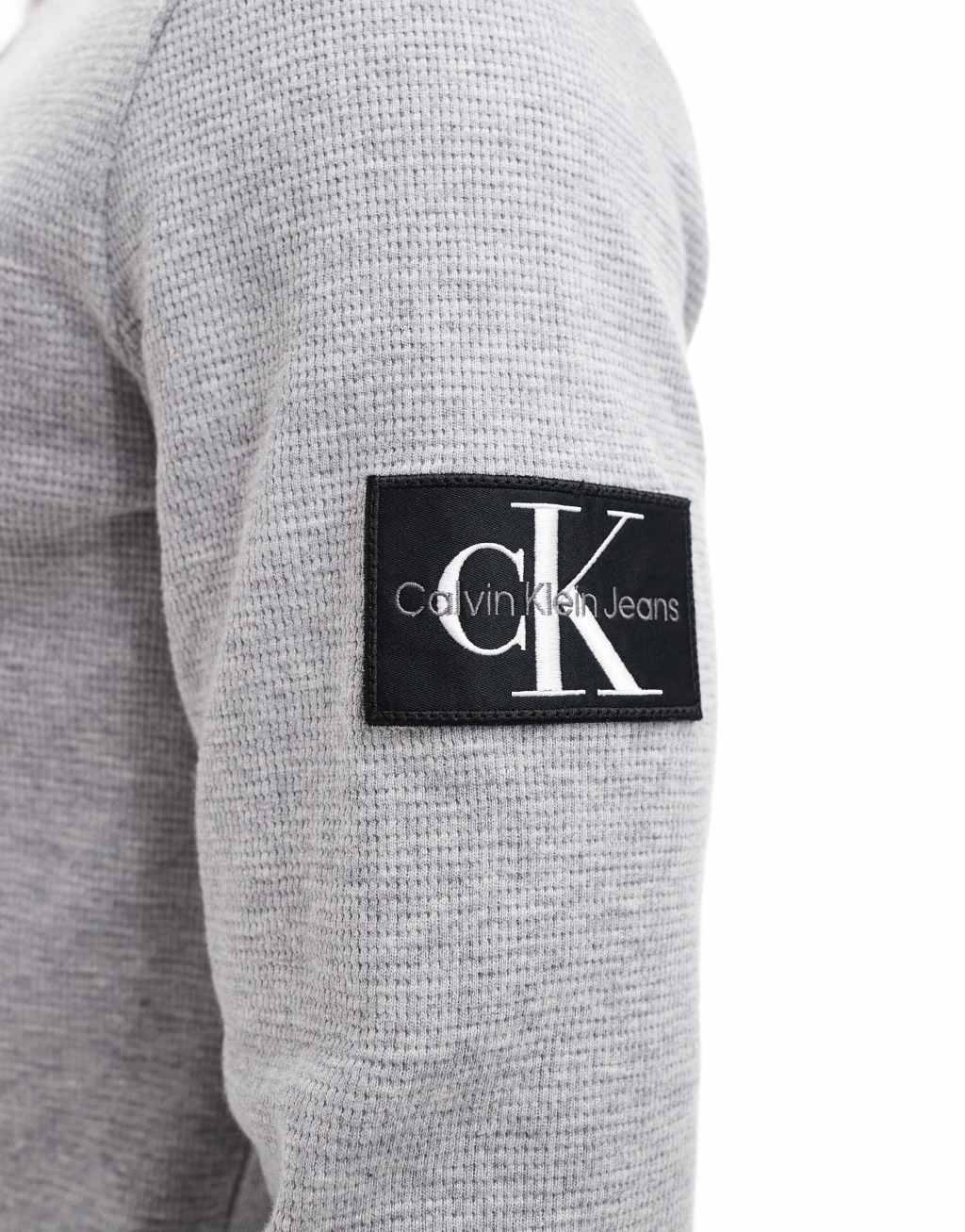 Calvin Klein Jeans waffle long sleeve badge T-shirt in gray heather Product Image