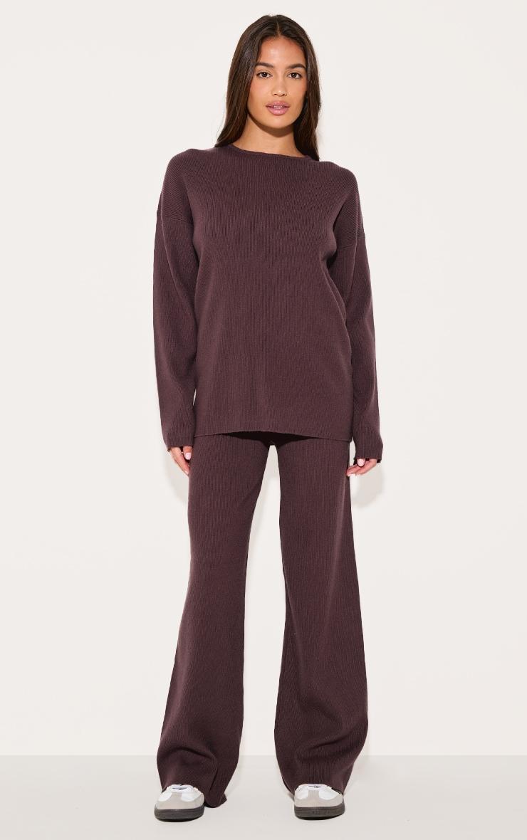 Chocolate Light Rib Knit Oversized Top Product Image