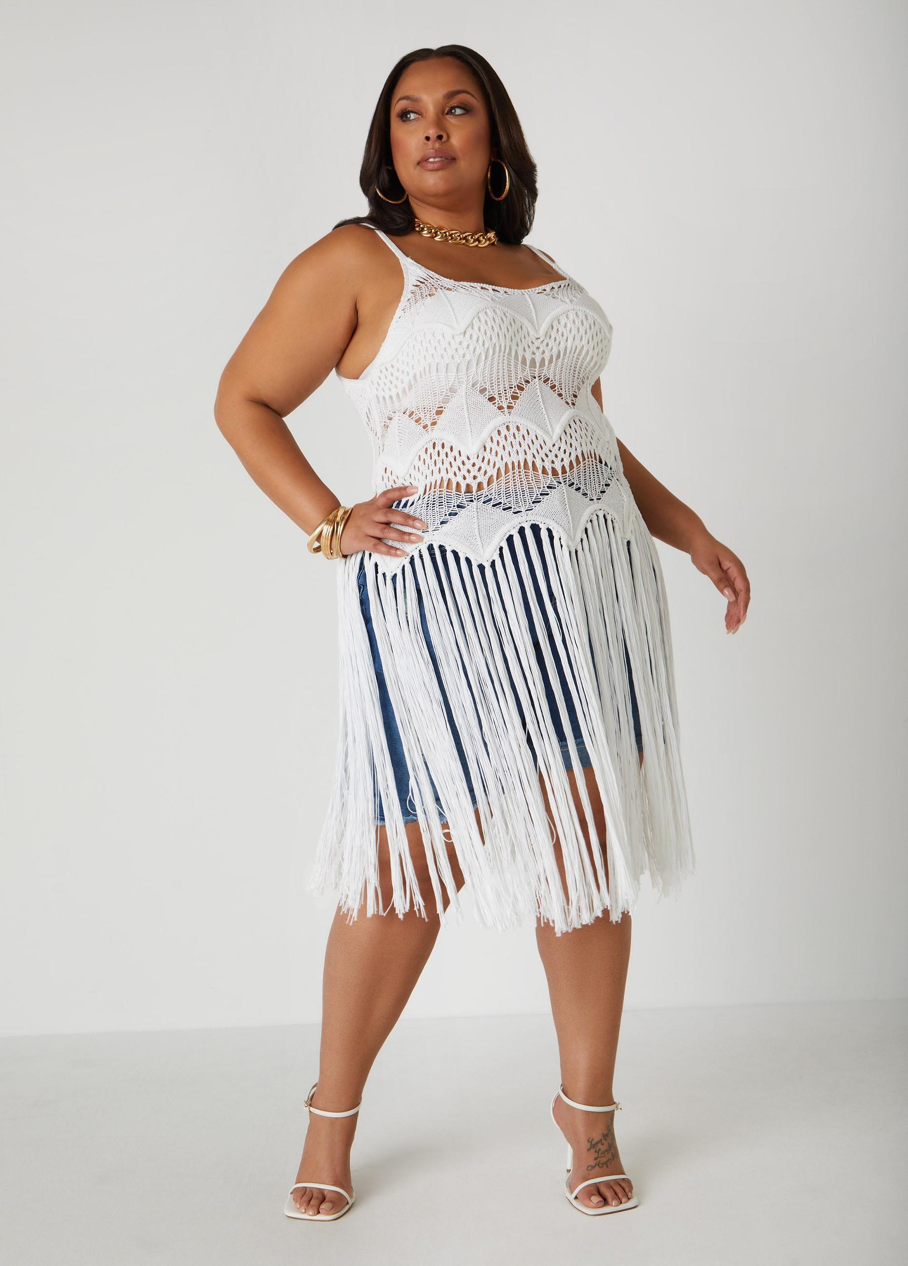 Fringed Crochet Knit Top Product Image