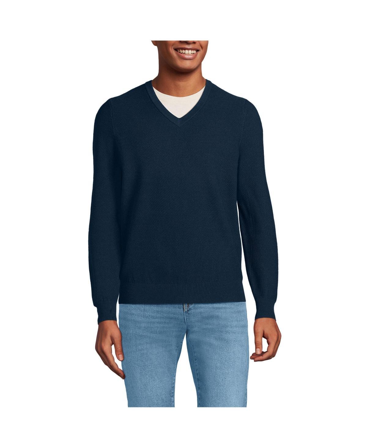 Mens Lands End Washable Merino Wool V-Neck Sweater Radiant Blue Product Image