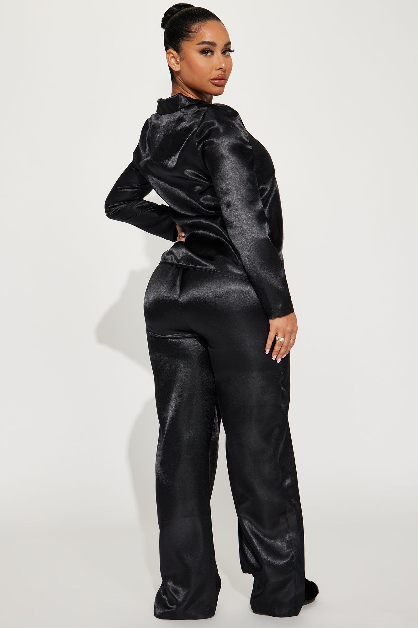 Pillow Fight Satin PJ Pant Set - Black Product Image