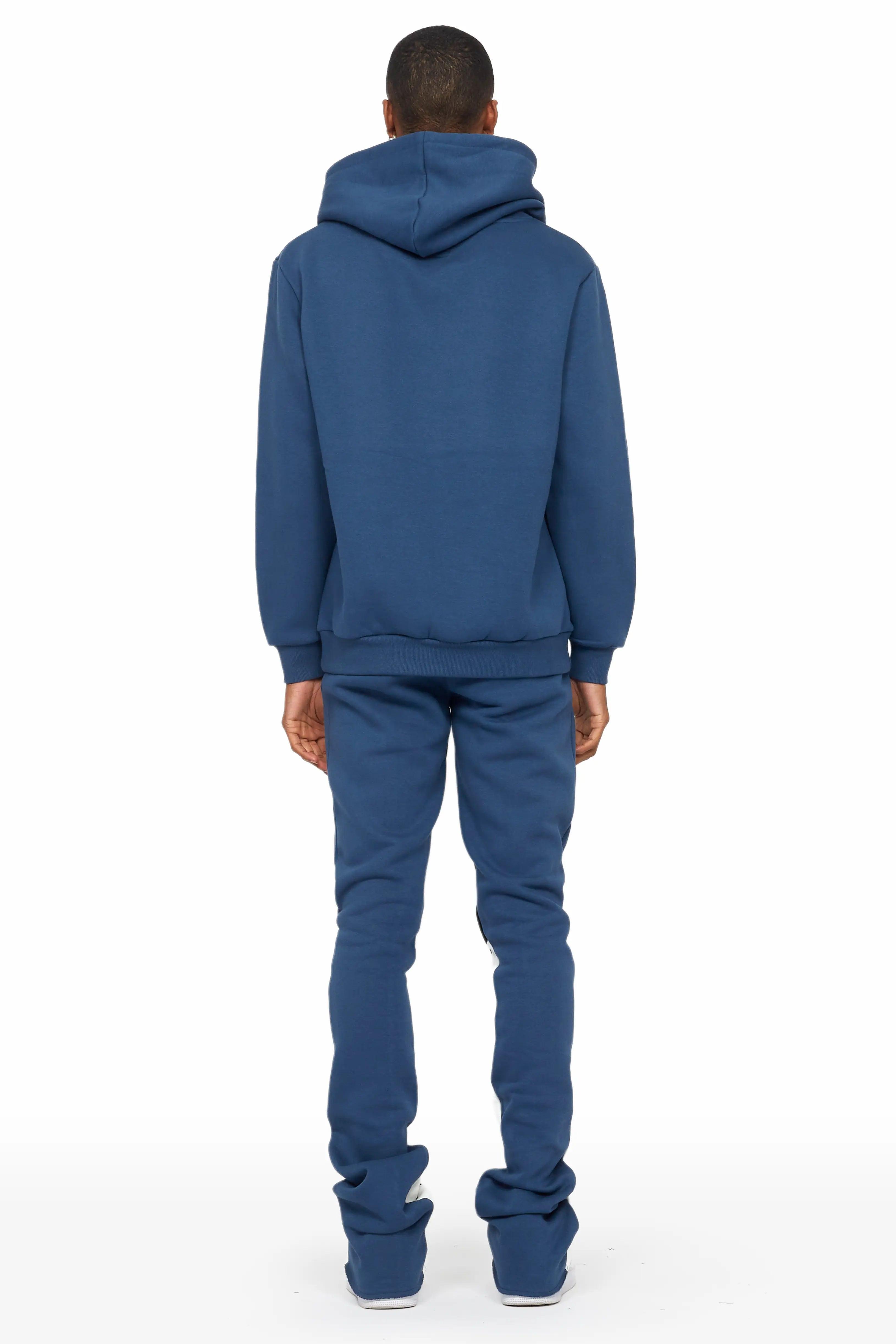 Omar Navy/White Oversized Hoodie/Stacked Flare Trackset Male Product Image