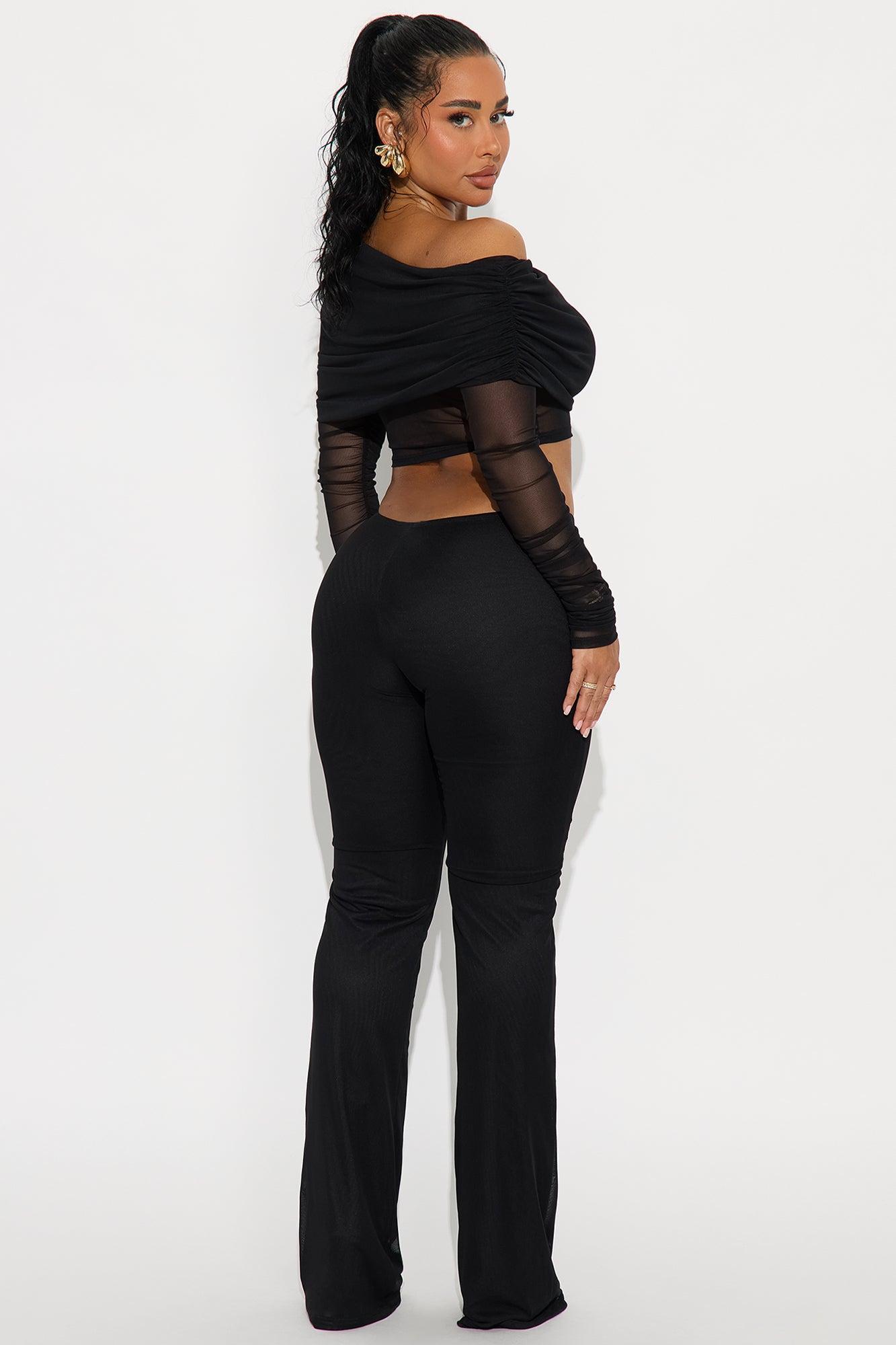 Shilo Off Shoulder Mesh Pant Set - Black Female Product Image