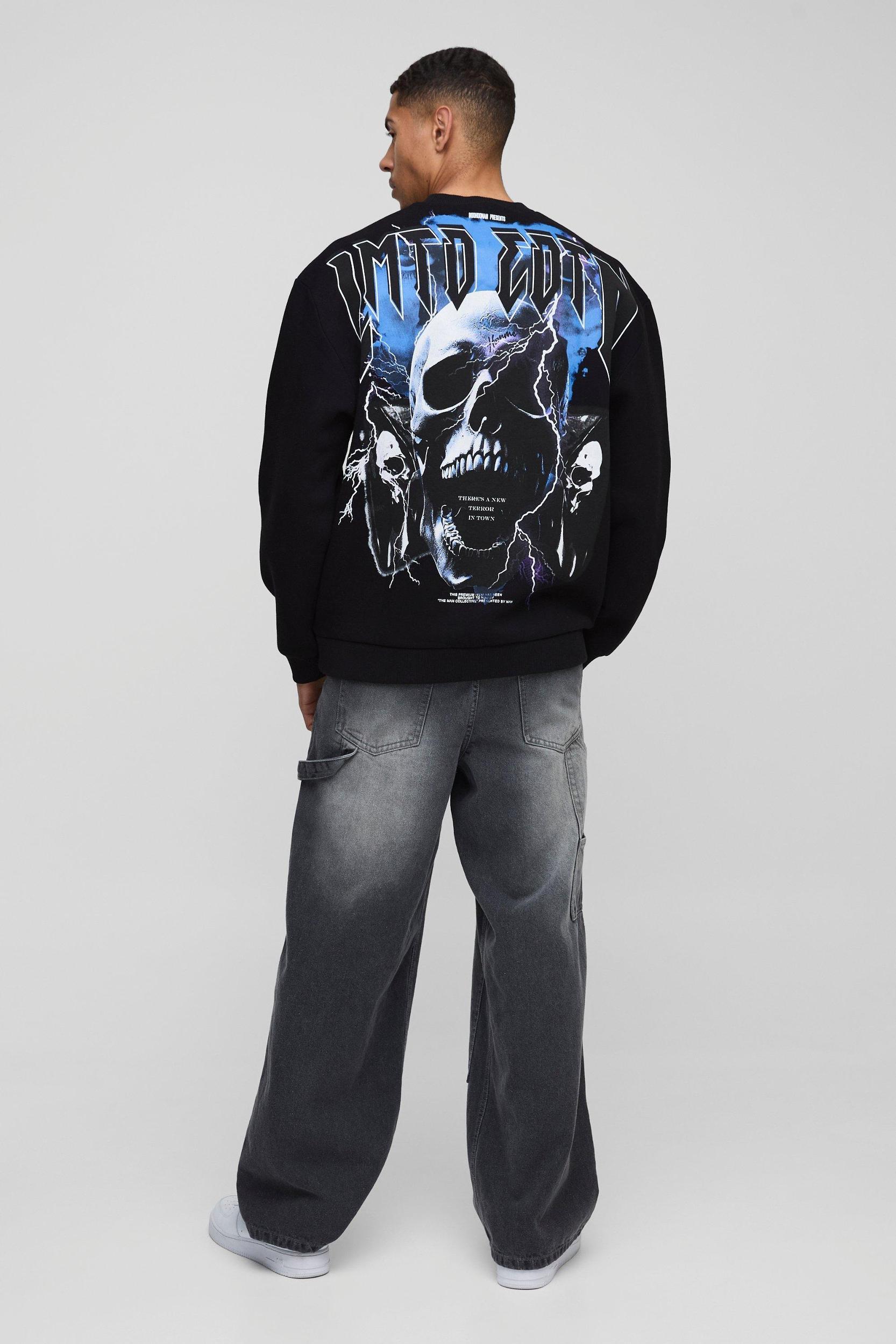 Oversized Large Scale Gothic Skull Graphic Sweatshirt | boohooMAN USA Product Image