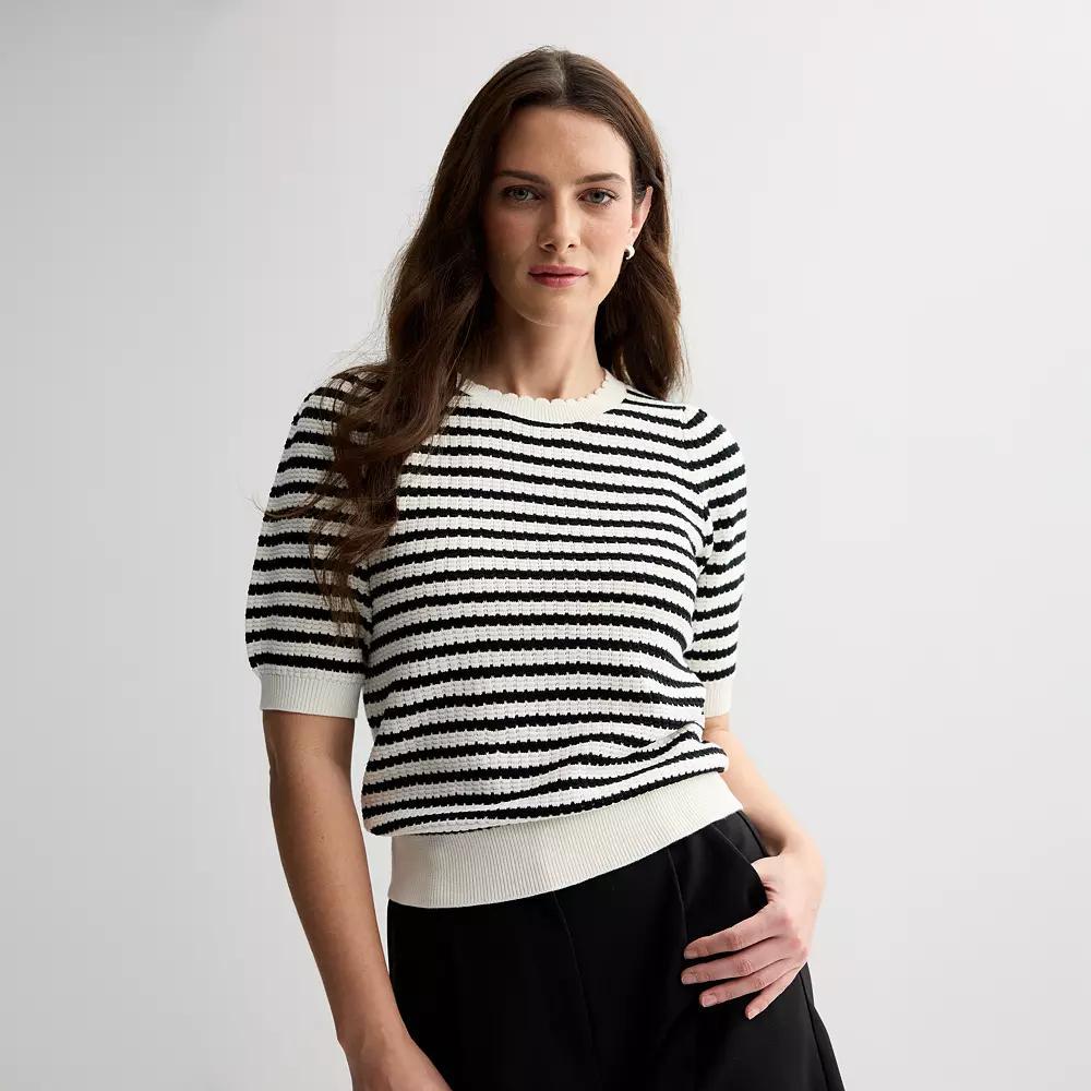 Women's Draper James Puffed Short Sleeve Striped Sweater, Size: Large, Black Stripe Product Image