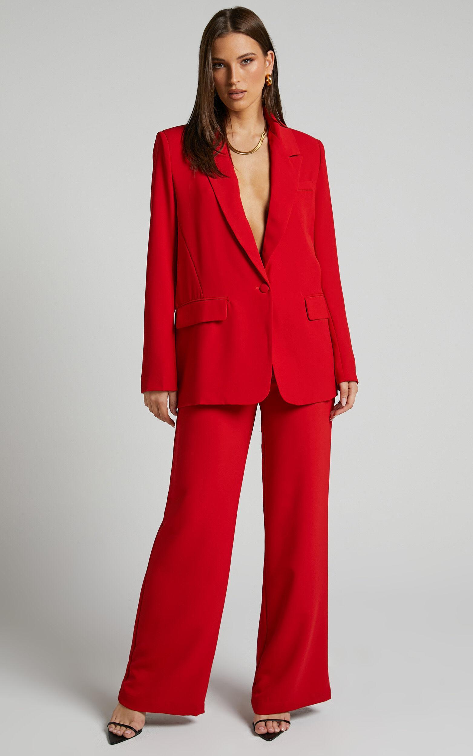 Bonnie Pants - High Waisted Tailored Wide Leg Pants in Red Product Image