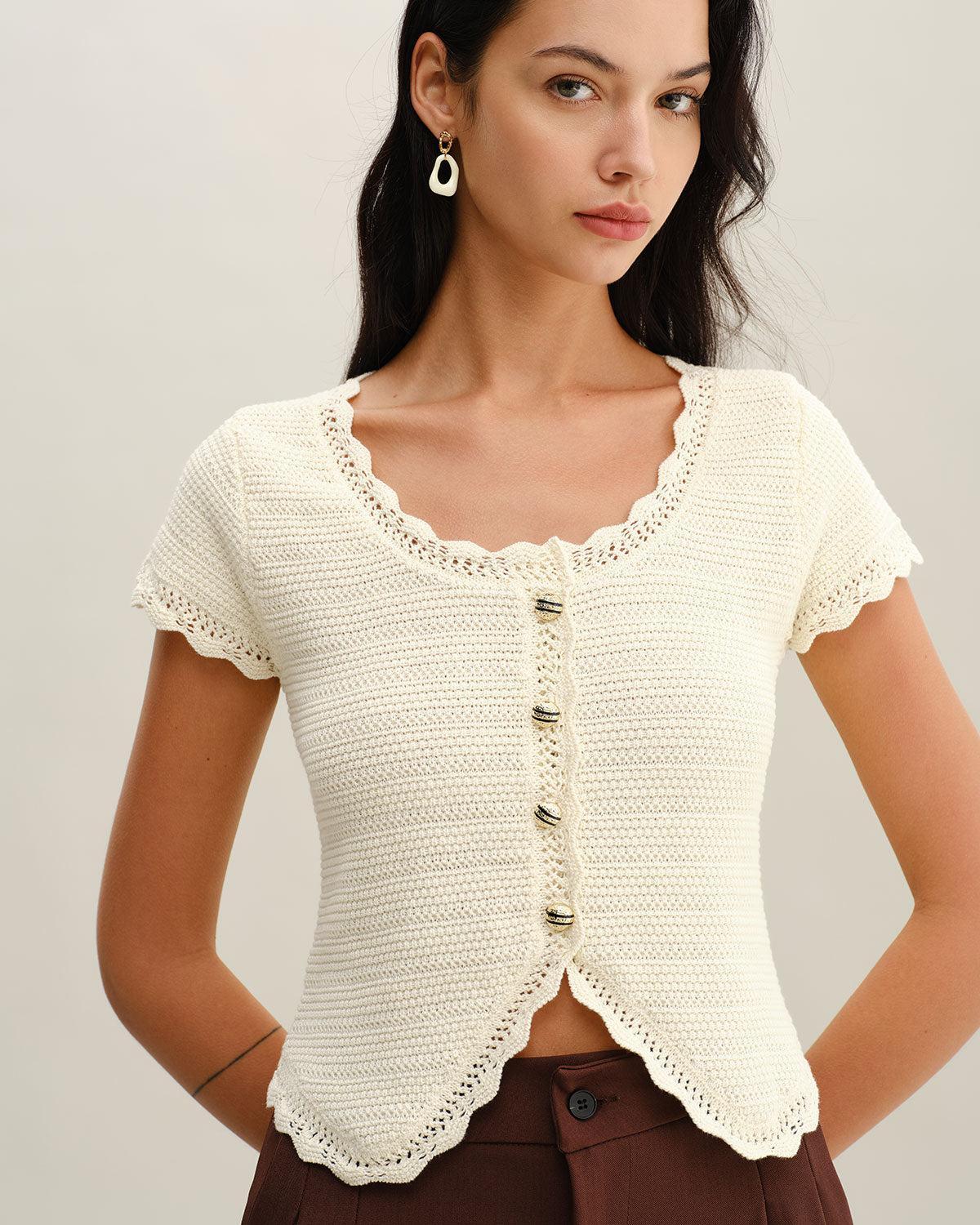 Beige U Neck Textured Cardigan Product Image