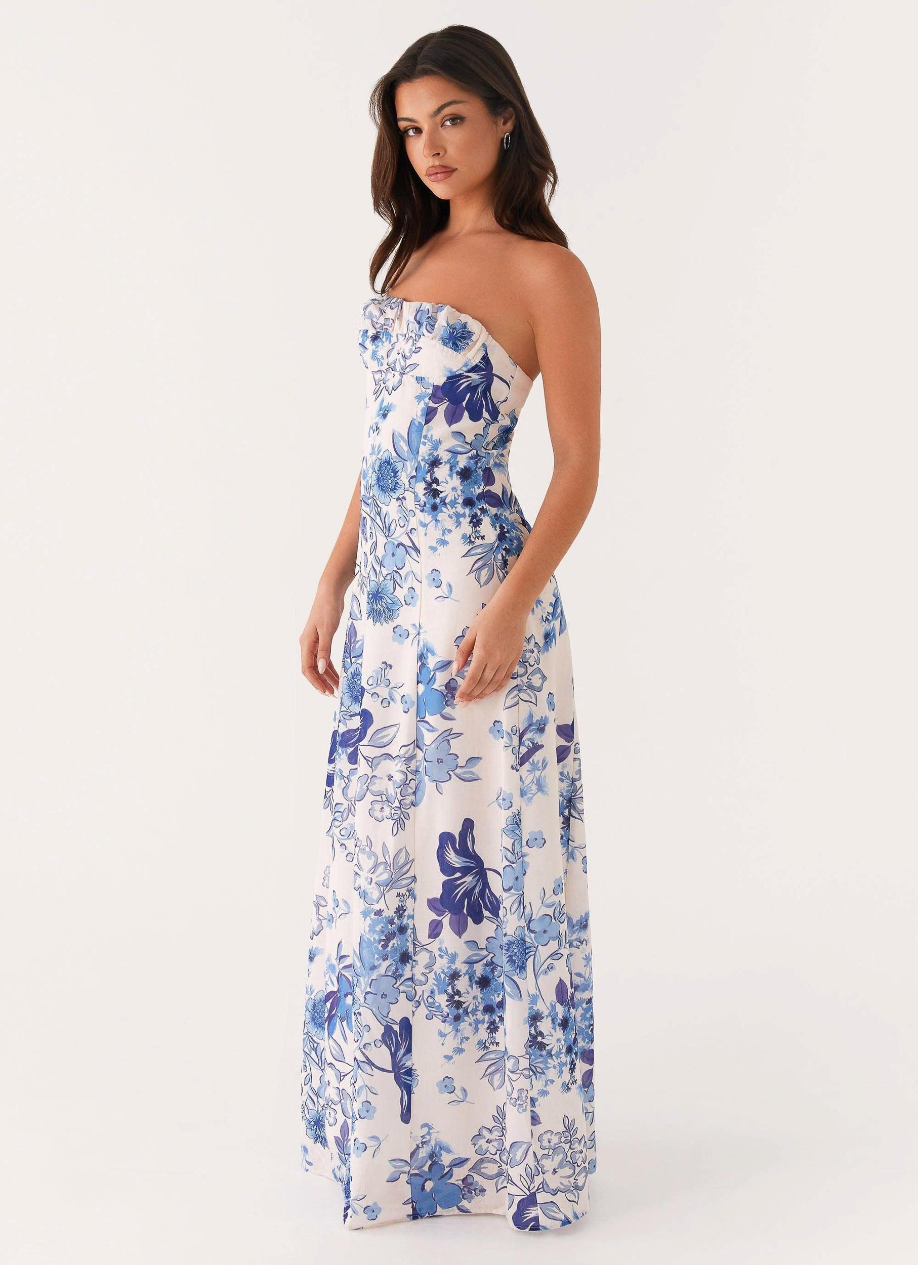 Tayla Linen Maxi Dress - Serene Sky Floral Product Image