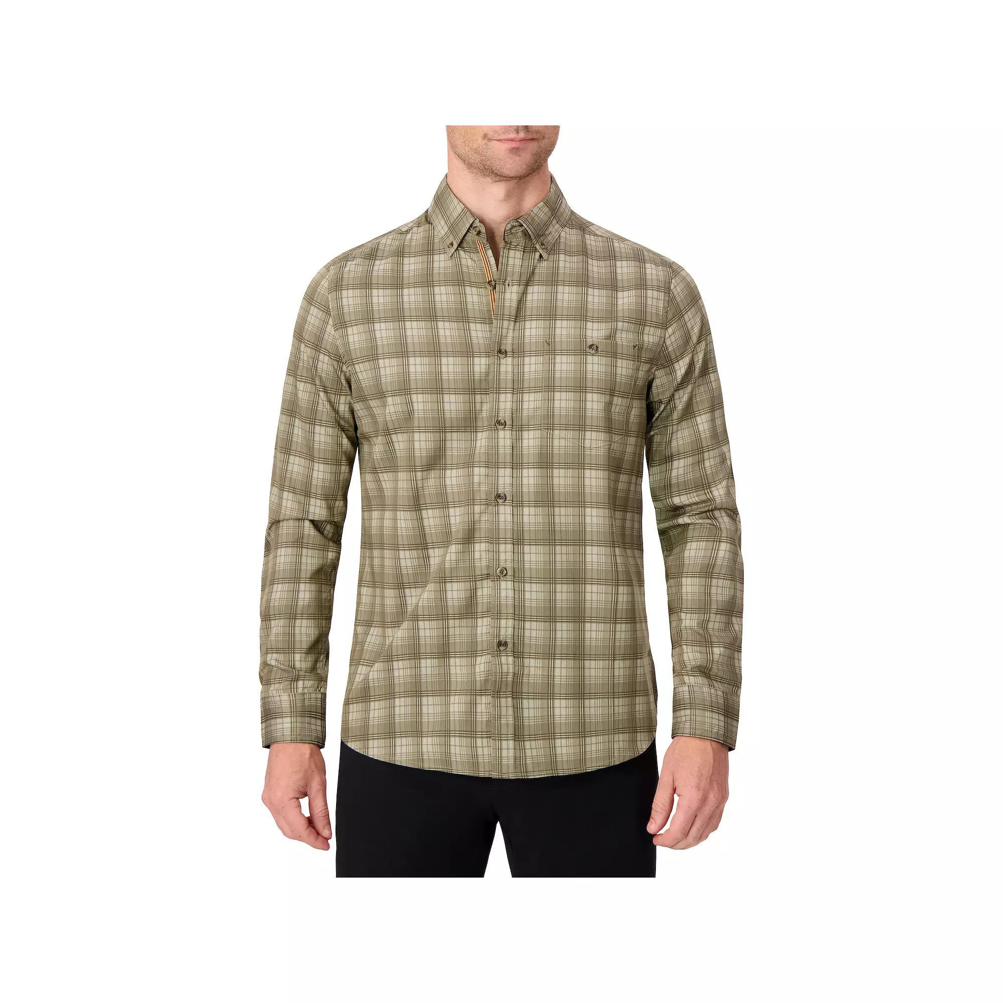 Men's Report Collection Long Sleeve Stretch Modal Plaid Woven Button-Down Shirt, Size: Medium, Grey Plaid Product Image