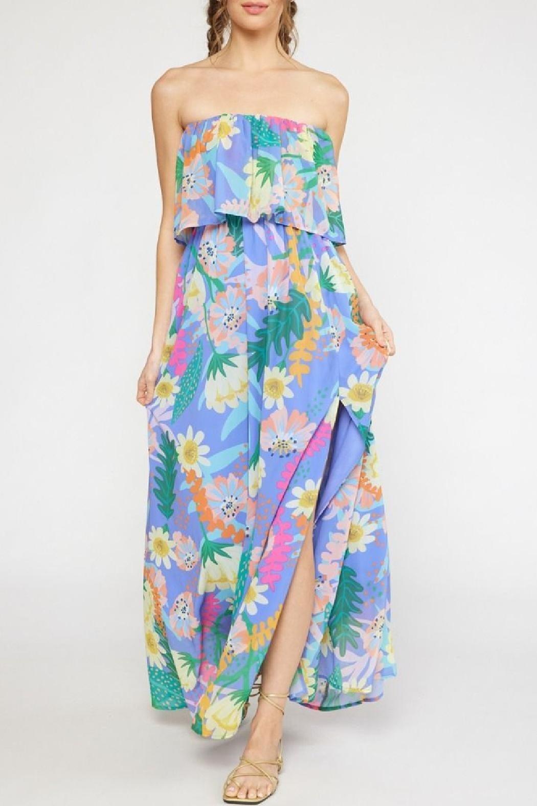 Strapless Tropical Print Maxi Product Image