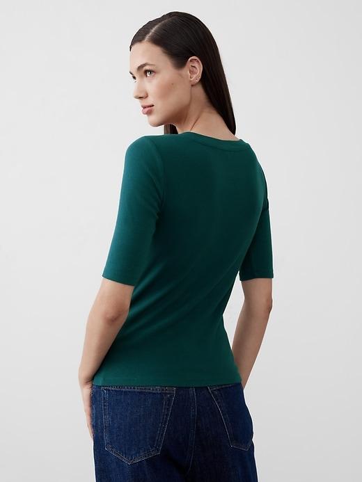 Ribbed Elbow-Sleeve T-Shirt Product Image