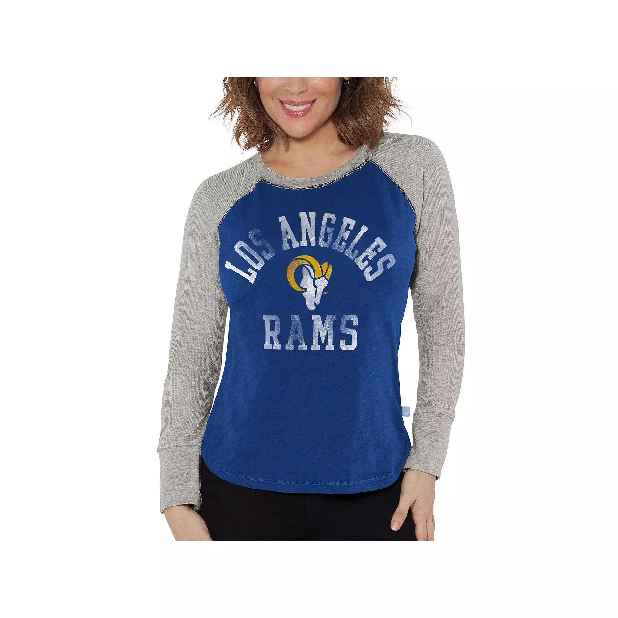 Women's G-III 4Her by Carl Banks Royal/Heather Gray Los Angeles Rams Waffle Knit Raglan Long Sleeve T-Shirt,  Product Image