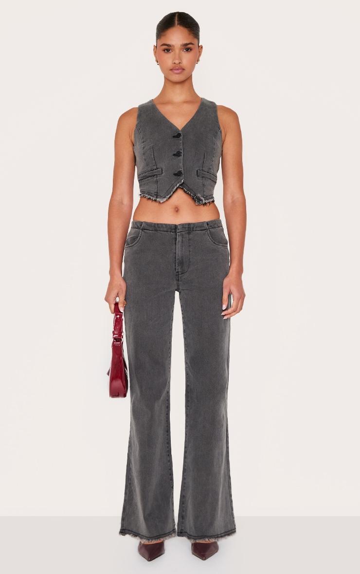 Washed Black Raw Hem Cut Out Back Denim Vest Product Image