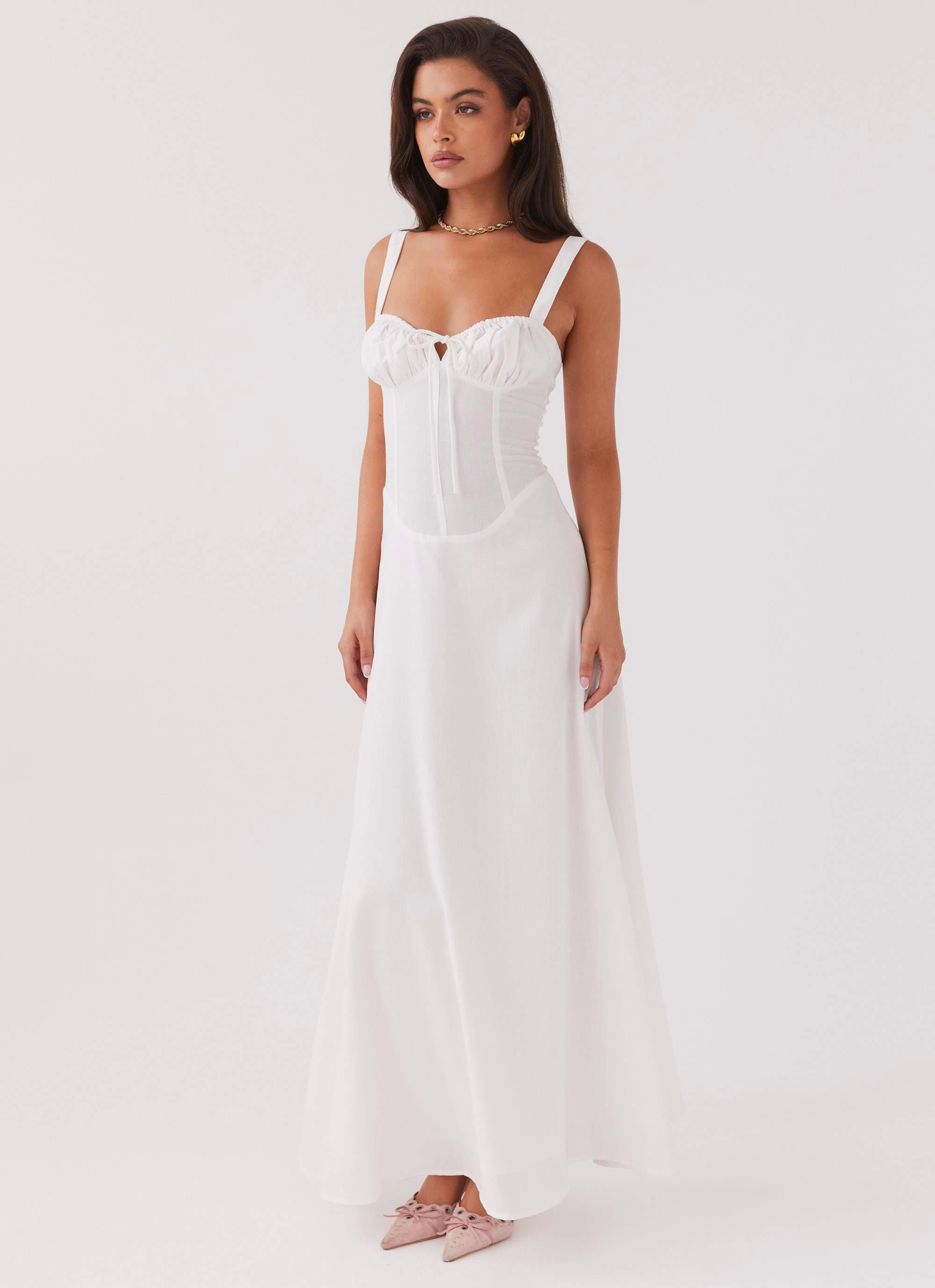 Lucie Linen Maxi Dress - White Product Image