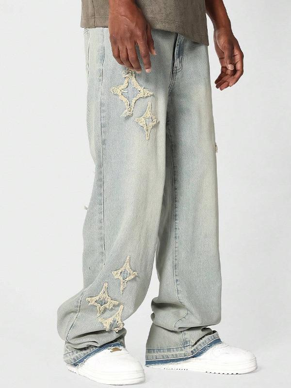 Men's Solid Colour Loose Jeans Product Image