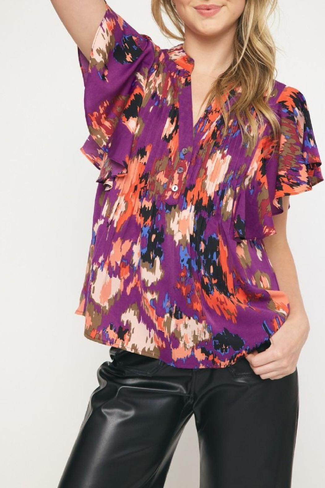 Printed Ruffle Sleeve Top Product Image