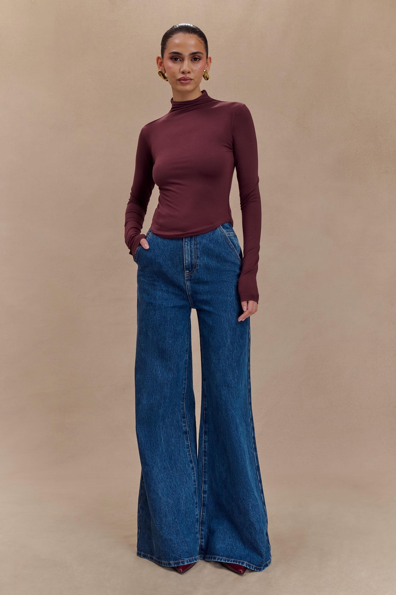 Ember Modal Long Sleeve High Neck Top - Mahogany Product Image