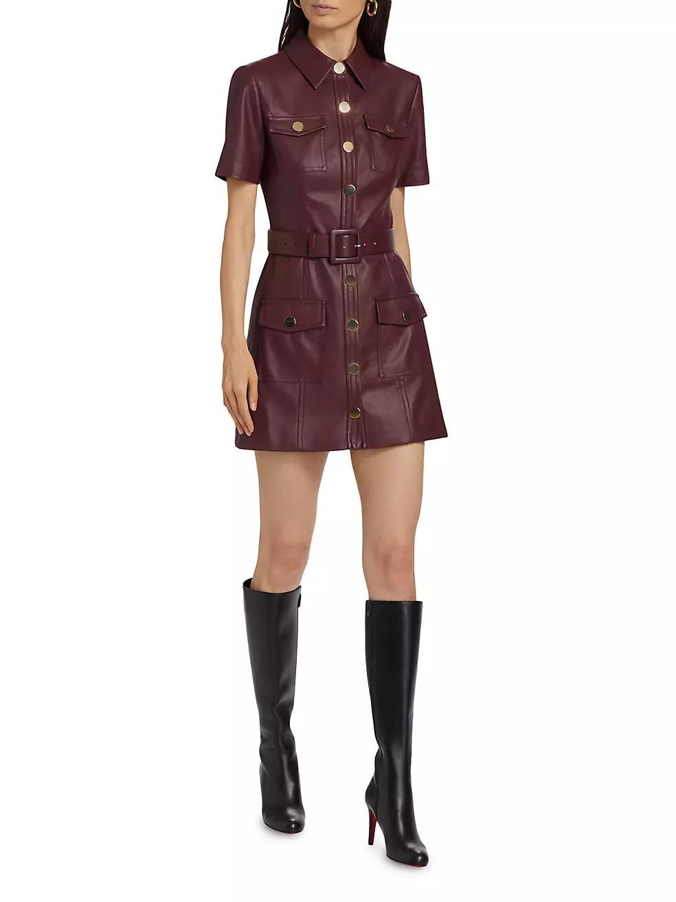 Lydia Faux Leather Belted Minidress Product Image