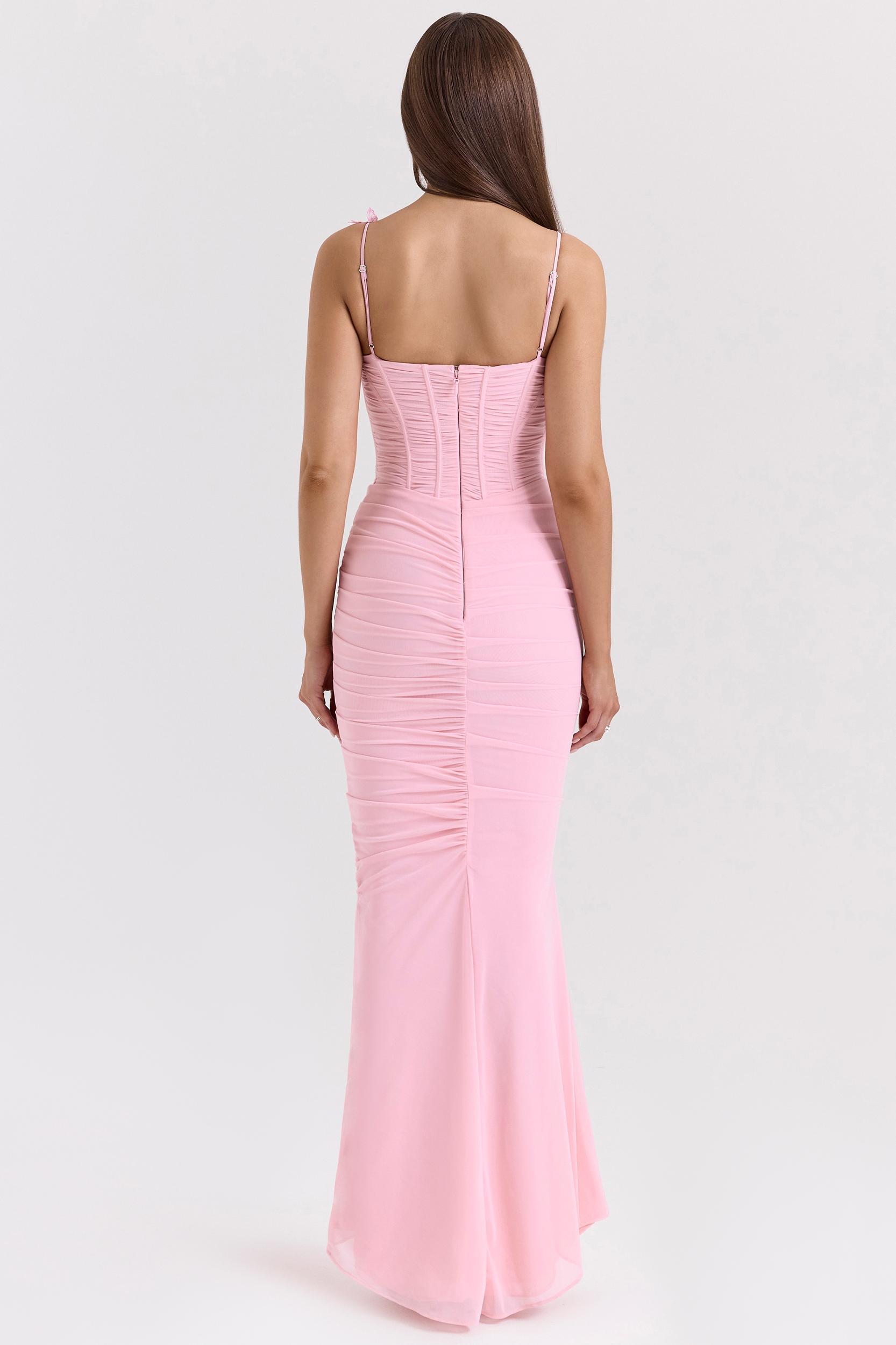 Romola  pink stretch mesh butterfly maxi dress Product Image