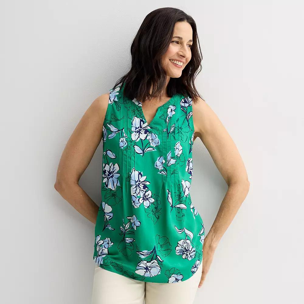 Women's Croft & Barrow® Pintuck Sleeveless Shell Top, Size: XXL, Green Navy Floral Product Image