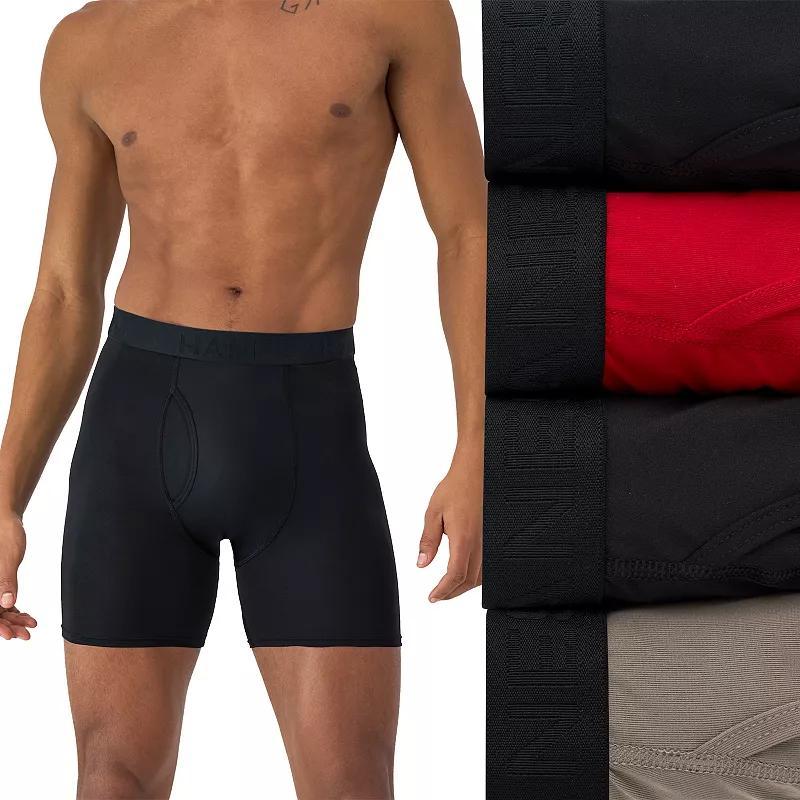 Hanes Ultimate 4-Pack Comfort Sport Men's Performance Stretch Boxer Brief Underwear, Size: XL, Black Red Product Image