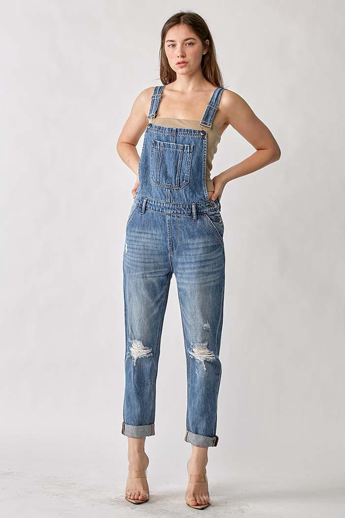 Distressed Relaxed Fit Overalls Product Image