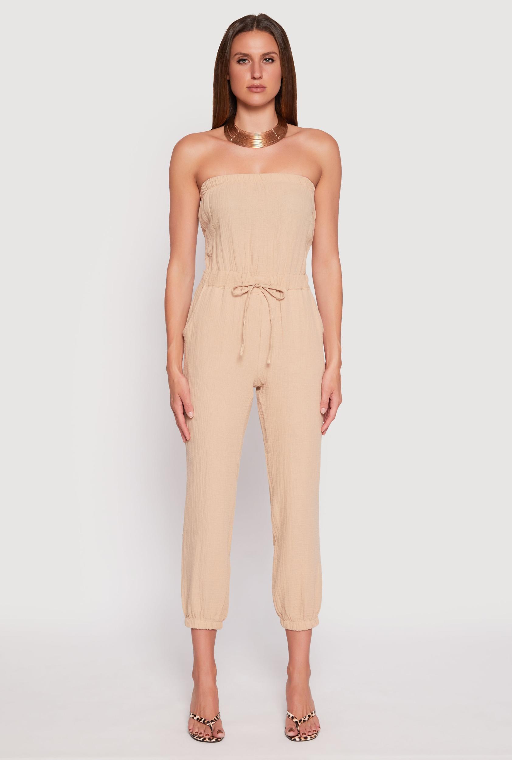 Womens Drawstring Waist Strapless Jumpsuit Product Image