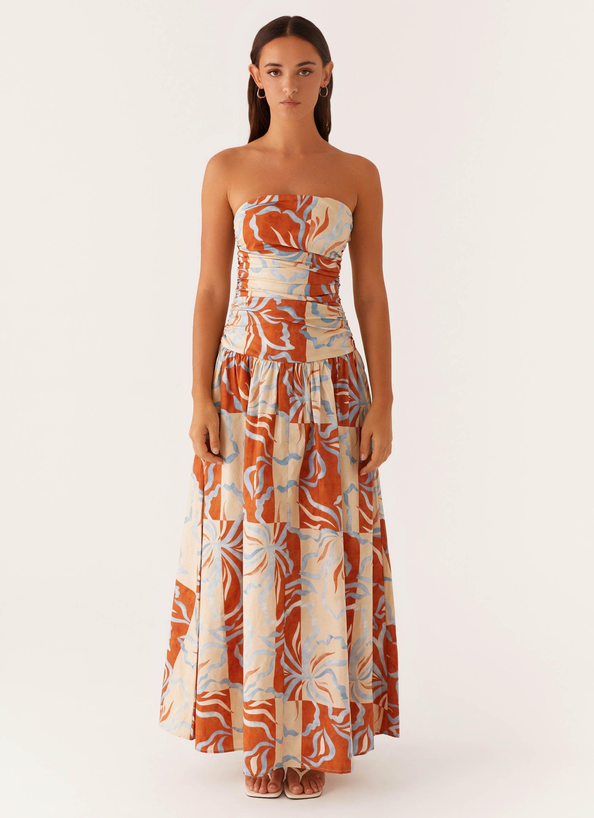 Carmel Maxi Dress - Orange Blue Floral Product Image